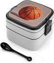 Basketball Orange Bento Box Double Layer Lunch Box with Spoon And Handle All in One Stackable Lunchbox Adult Lunch Container for Women Men Work Picnic Camping