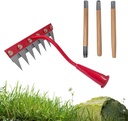Red Upgrade 3.0 Weeding Rake | 7-Tine Carbon Steel Head & 3X Wood Handles | Quick-Lock Rotating Mechanism | Heavy Duty Garden Tool for Cultivating, Soil Aeration, Lawn Care (red)