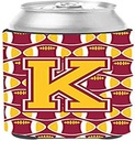 Caroline's Treasures CJ1081-KCC Letter K Football Maroon and Gold Can or Bottle Hugger Cooler Washable Drink Sleeve Collapsible Beverage Insulated Holder, Can Hugger, Multicolor