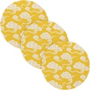 3 Pcs Large Trivet for Crock Pot White Chinese Auspicious Clouds Pattern Yellow Background 15in Polyester-Cotton Thread Weave Plate Holder alfombrilla de para cocina