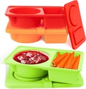 3 Pack Silicone Snackle Containers with Lids, Reusable 2 Compartment Snack Box Containers Salad Dressing Sauce Seasoning Container, Small Mini Food Snack Boxs for Travel, Office, Picnic