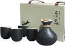 ese-Style Ceramic Sake 5 Piece Set,Sake Cup Sets,Unique Trendy Design,with 1 Sake Bottle 4 Sake Cups,Sake Storage Gift Box for Restaurant Wine Set,C