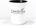 Louisville KY Ceramic 1.5 Ounce Souvenir Shot Glass - White With Black Interior - Bachelor & Bachelorette Party Favors - Bridesmaid & Groomsmen Present - Kentucky Home Town Decoration (1, Black Text)