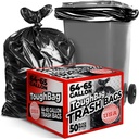 ToughBag 64-65 Gallon Trash Bags, 50x60" Large Black Can Liners (50 Count) Heavy Duty – Made in USA