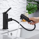 HANLIAN Single Hole Pull Out Faucet for Bathroom Sink, Black Sink Faucet Bathroom, One Handle Modern Restroom Tap with Pull Down Sprayer, 3 Modes Washroom Pull Out Tap with Rotating Spout