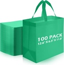 Reginary Reusable Totes Bags - 100 Pcs Non Woven Grocery Handle Bags for Shop Events & Retail Store(Green)
