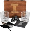The Memory Company Licensed NCAA Wood Boxed Drinkware Gift Set - Includes 2 Premium Rock Glasses, Cooling Cubes, Tongs, and Coasters, University of Illinois