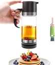 12OZ Glass Honey Dispenser No Drip with Stand, Coffee Syrup Dispenser Honey Pot Jar for Coffee Tea Pancake Bread (Black, 350ml)