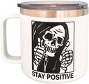 EXIGENT Funny Stay Positive Skull Coffee Tea Cup Mug Collectible 14Oz Ounces Birthday Gifts Decorations (SKULL)