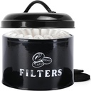 Coffee Filter Holder – Coffee Filter Holder for Counter with Braided Cotton Drink Coasters – Vintage Coffee Filter Container with Lid – Accessories for Coffee Bar, Home(Black)