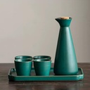 6 Piece Sake Set, Traditional Retro Blackish Green Ceramic Sake Cups Set, with 1 Sake Pot, 4 Sake Cups and 1 Ceramic Tray Warmer
