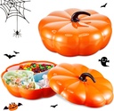 Sliner 2 Set Halloween Pumpkin Snack Tray with Lid Plastic Divided Pumpkin Candy Bowl Fall Thanksgiving Halloween Serving Tray for Candy Appetizer Nuts Food (9.8 x 9.8 x 3.5 Inches)