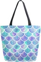 Chic Extra Large Shoulder Grocery Tote Bag, Beautiful Rainbow Scales of Mermaid Canvas Reusable Handle Bags for Men Women Gym Weekender Picnic Beach Travel Home Storage Market Shopping