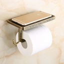 Vintage Wall Mounted Toilet Paper Holder with Shelf Antique Brass Bathroom Tissue Roll Holder with Phone Storage Tray, Decorative Aluminum Alloy Toilet Rack