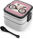 Bento Lunch Box for Women Lunch Containers for Adults Bicycle Double Layered Lunchbox Large Capacity Bento Box with Cutlery for Work Picnic Camping Travel