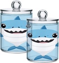 Acrylic Plastic Clear Jar with Lid, Cute Blue Shark Cartoon Airtight Storage Jar 2 Pack Kitchen Storage Containers for Cookie Snack Candy