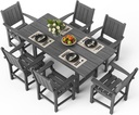 7-Piece HDPE Outdoor Dining Set, Wood-Like Design Outdoor Table and Chairs with Elegant Armrest, All-Weather Patio Table and Chairs Set with Umbrella Hole for Porch, Poolside, Gray