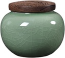 Tea Canister Canisters Sets for The Kitchen Celadon Tea Jar, Wooden Lid Sealed Moisture-Proof Jar, Home Office Tea Storage Jar, Portable Tea Jar Cookie Sugar Jar Coffee