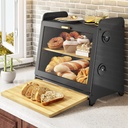 SNTD Bread Box, Wooden Bread Storage Container for Kitchen Countertop with Bamboo Cutting Board, Black (L)