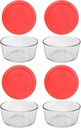 Pyrex Storage 4-Cup Round Dish with Red Plastic Cover, Clear (Case of 4 Containers)