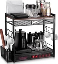 3 Tier Coffee Bar Organizer with Pull-Out K Cup Organizer (30+ Capsule Capacity),4 Hooks & Storage Basket-Countertop Coffee Station for Kitchen/Office,Coffee Bar,Mugs,Tea