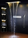 Cascada Vaticano LED Modern Shower System | Multi-Functions Shower head with Handheld Shower | Ceiling Mount | 15"x28" | 6-Knob Thermostatic Valve (Polished Gold)