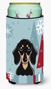 Caroline's Treasures BB1711TBC Winter Holiday Smooth Black and Tan Dachshund Tall Boy Hugger Can Cooler Sleeve Hugger Machine Washable Drink Sleeve Hugger Collapsible Insulator Beverage Insulated Hold