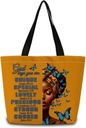African American Tote Bag Reusable Grocery Bags Aesthetic Shopping Shoulder Handbag with Interior Zipper Pocket Stylish God Says You Are Unique Inspiring Present for Women