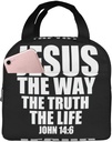 John 146 Bible Verse Jesus The Way The Truth The Life Lunch Bag Portable Reusable Cooler Insulated Lunch Box for Women Men Adults Work Outdoor Picnic