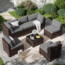 Amopatio Patio Furniture Set, Outdoor Furniture Sofa Set with Slanted Back, 7 Pieces Patio Couch with Glass Coffee Table for Backyard Dark Grey (Waterproof Cover)
