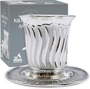 Ner Mitzvah Kiddush Cup and Tray - Premium Quality Nickel Plated Wine Cup- For Shabbat and Havdalah - Judaica Shabbos and Holiday Gift - Modern Design