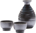 Sake Set, 3 Piece Handmade Ceramic Sake Tool, Sake Bottle and 2 Cups, Ideal for Japanese Sake