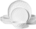 Plates and Bowls Sets, Dinnerware Set 12 Piece Service Porcelain Dinnerware for 4, for Dessert Salad and Pasta, White Dishes