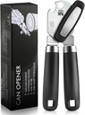Multifunctional Can Opener Manual, Durable Heavy Duty Handheld Strong Can Opener with Smooth Cutting Edge, Friendly Kitchen Essentials Tool for Seniors, Camping and Bottle Opening-Black