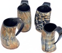 Viking Drinking Horn Mug Set of 4 – Handmade Norse Ale & Mead Tankards | Medieval Beer Cups for Party Barware, Rustic Home Decor