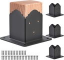 Decorative 4x4 Post Base, 4x4 Post Bracket (Inner Size 3.6" x 3.6"), Black Powder Coated Deck Railing Bracket, 4x4 Brackets for Wood Posts, Deck Post Support (Set of 4)