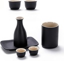 Ceramic Wine Warmer Tray Include 1 Sake Bottle 1 Warmer Pot 4 Cups for Hot Or Cold Sake 7-Piece Ceramic Japanese Sake Set Ceramic Sake Mug (Color : Black Size : Free Size)