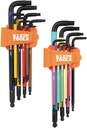 Klein Tools BLS18 Hex Key Wrench Set, Color Coded, SAE and Metric, Heat-Treated, L-Style, Long Arm and Ball End, 1/16-Inch to 3/8-Inch and 1.5 mm to 10 mm, 18-Piece