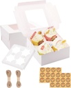 24 PCS White Cupcake Boxes with Window & Inserts, Cupcake Containers 4 Count, Bakery Boxes, Cookie Boxes 6x6x3" Cake Boxes, Pastry Boxes Muffins Treat Gift Boxes for Macaroon Pops Strawberries