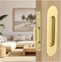 Pocket Door Handles Brushed Gold,6 inch Oval Recessed Flush Pocket Door Pull Handle,304 Stainless Steel Pocket Door Hardware, Hidden Edge Pull with Push Automatic Bounce Switch