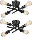 Industrial 4-Light Semi Flush Mount Ceiling Light Fixture, Modern Black Close to Ceiling Light, Farmhouse Chandelier Ceiling Lamp for Hallway Kitchen Bedroom Living Room (2 Pack)