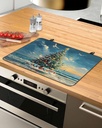 Coastal Christmas Induction Cooktop Protector, Non Slip Glass Top Stove Cover Protector, Christmas Tree Beach Nautical Induction Cooktop Mat for Electric Stove Microwave Mat Trivet 31"x24"