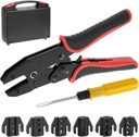 QWORK Crimping Tool Ratcheting Wire Crimper Set, with 6 AWG-Marked Crimp Dies Supports Heat Shrink Connectors, Solar Connectors