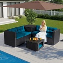 VINGLI 4 Pieces Outdoor Sectional Wicker Patio Furniture Set, Patio Sectional Sofa with Hidden Storage Outdoor Conversation Set, Glass Top Coffee Table for Backyard, Pool, Garden(Black)