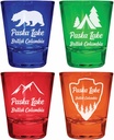 Paska Lake British Columbia Souvenir 4-Pack Multicolor Engraved Round Shot Glasses Camping and Outdoors Set