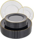 EI 60pcs Black and Gold Plastic Plates Clear with Black Disposable Plates Heavy Duty Gold Plastic Dinnerware Set For 30 Guests Perfect Wedding,Party,Birthday,Anniversary,Halloween