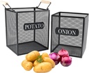 Set of 2 Potato and Onion Storage Bin, Metal Mesh Onion and Potato Baskets with Wooden Handle, Potato Bin Onion Holder, Kitchen Pantry Organizers and Storage for Onion Potato Fruit Vegetable