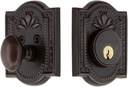 Nostalgic Warehouse Meadows Plate Single Cylinder Deadbolt Meadows Door Knob in Timeless Bronze