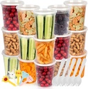 [25 Pack, 32oz] Food Storage Containers with Lids - BPA-Free | Airtight | Stackable Plastic Deli Containers (Includes 10 Spoons & 10 Forks), Dishwasher, Microwave & Freezer Safe