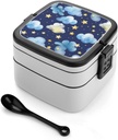 Bento Box for Adult Stars And Clouds Bento Lunch Box with 2 Compartments Stackable Lunch Container Reusable Food Storage Container Meal Prep Snack Containers